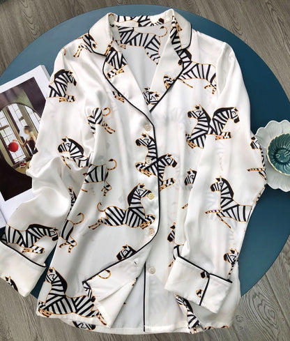 Pajama silk top shorts trousers