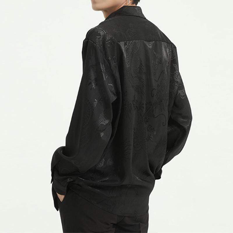Fall New Style Chinese Dragon Embossed Men's Silk Shirt