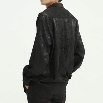 Fall New Style Chinese Dragon Embossed Men's Silk Shirt