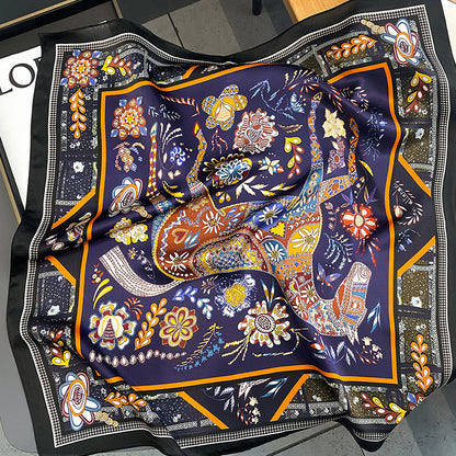 Women's Vintage Print Fashion Silk Square Scarf