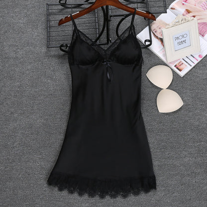 Ice Silk Sling Nightdress Solid Color With Chest Pad