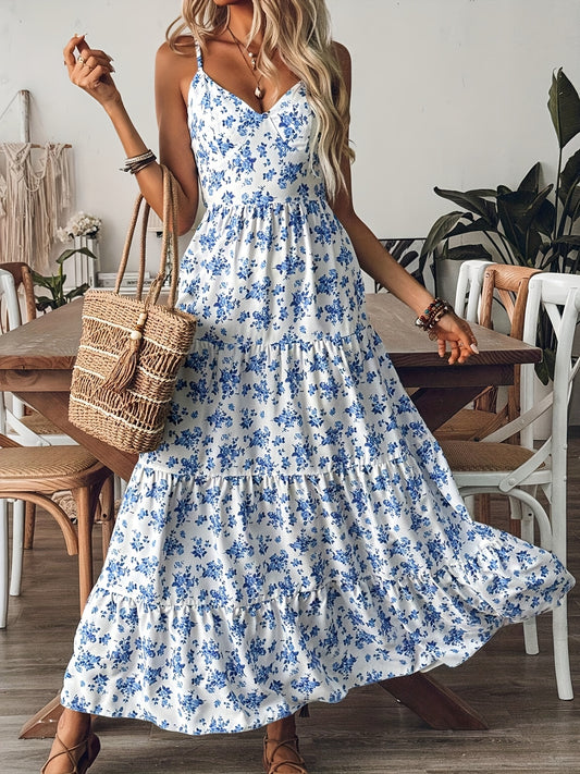 BloomCharm Backless Maxi Dress