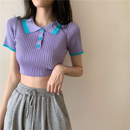 Ice Silk Knit Short High-waist Crop Top