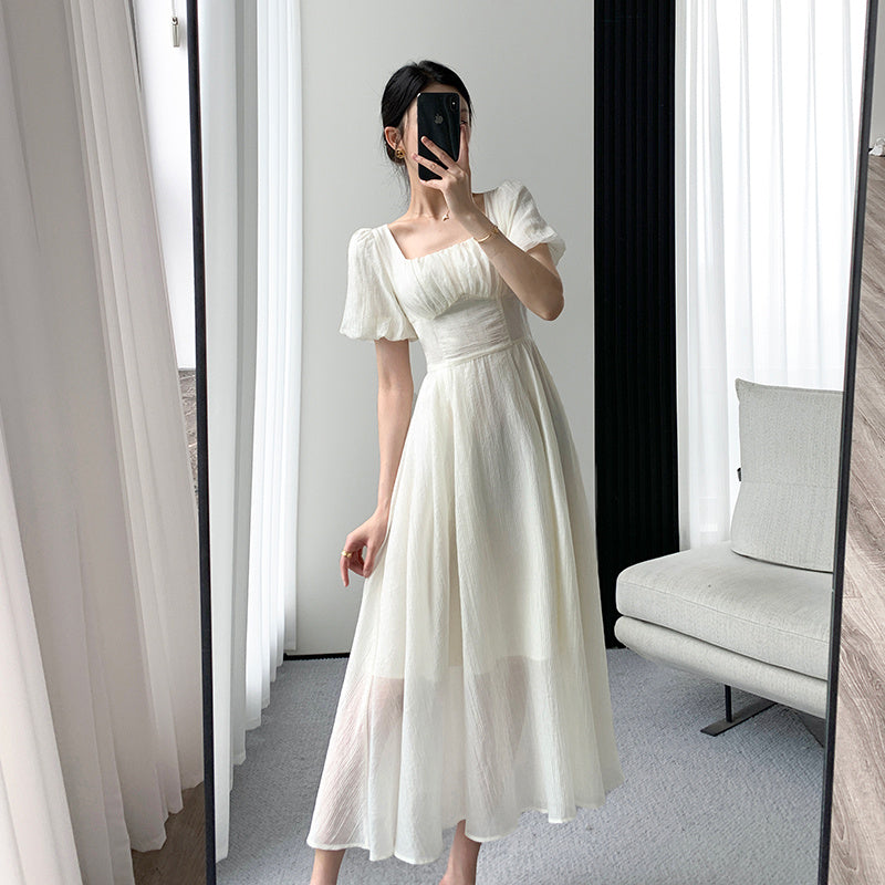 Women's Square Neck High-end French Silk Long Skirt