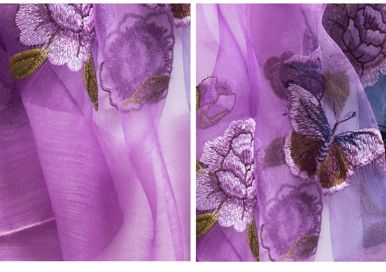 Silk scarf with wild embroidery in spring