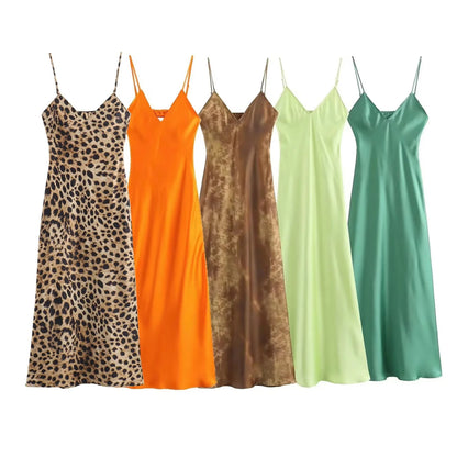 Women's Fashion Casual Silk Satin Sling Dress