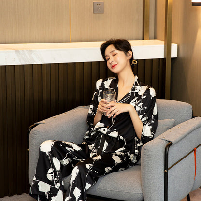 Women's New Ice Silk Mid Sleeve Rose Print Suit