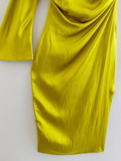 New European And American Style Asymmetric Silk Satin Slit Dress