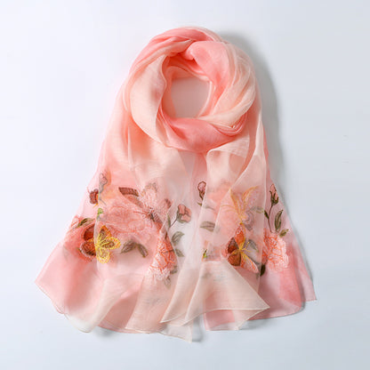 Silk scarf with wild embroidery in spring