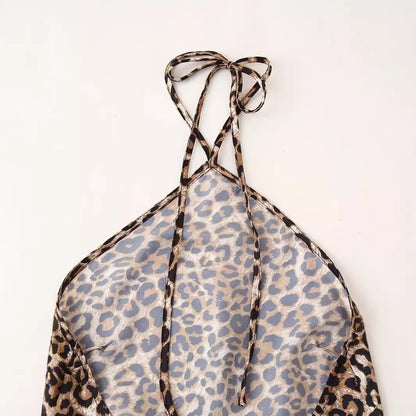 Women's Leopard Print Halter Silk Satin Dress