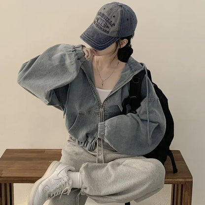 Denim Grace Retro Hooded Coat