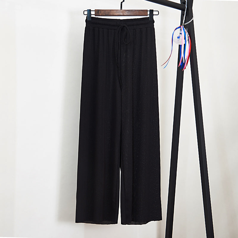 Ice silk high waist wide leg pants