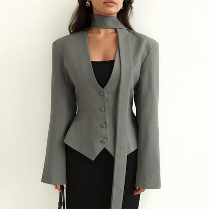VelvaScarf Draped Suit Coat