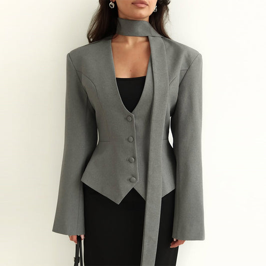 VelvaScarf Draped Suit Coat