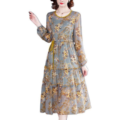 Temperament Waist Slimming Silk Print Skirt