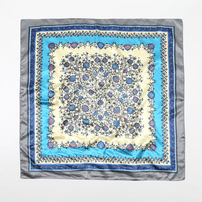 Printed Artificial Silk Square Scarf 90cm Versatile Fashion Headscarf