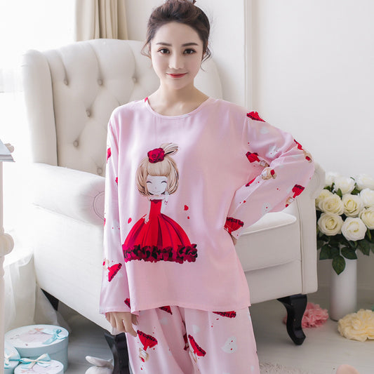 Women's Long-sleeved Homewear Milk Silk Loose Pajamas
