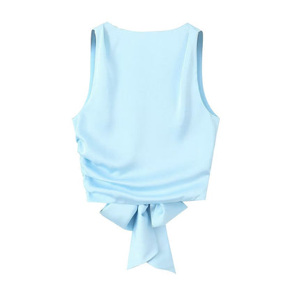 Women's Silk Satin Texture Backless Small Top