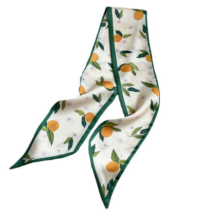 Narrow And Long Fruit Print Silk Scarf