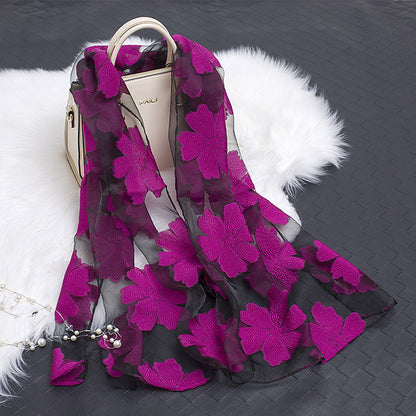 Lace Stitching Cut Flower Paisley Silk Scarf