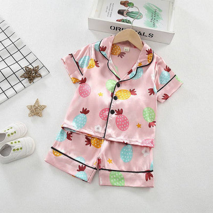 Children's Spring Summer Ice Silk Short Sleeve Pajamas