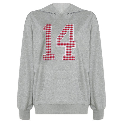 European And American Embroidery Digital Hooded Sweater
