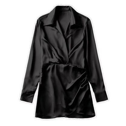 European And American Style Silk Satin Texture Waist Shirt Dress