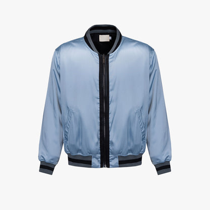 Blue Silk Cotton Bomber Jacket