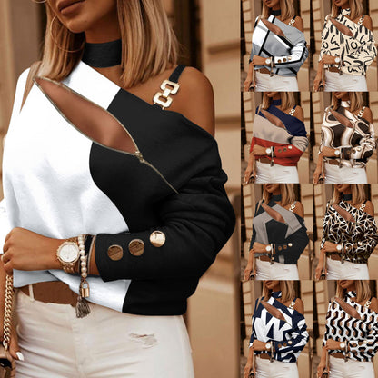 Chroma Link Printed Chain-Neck Top