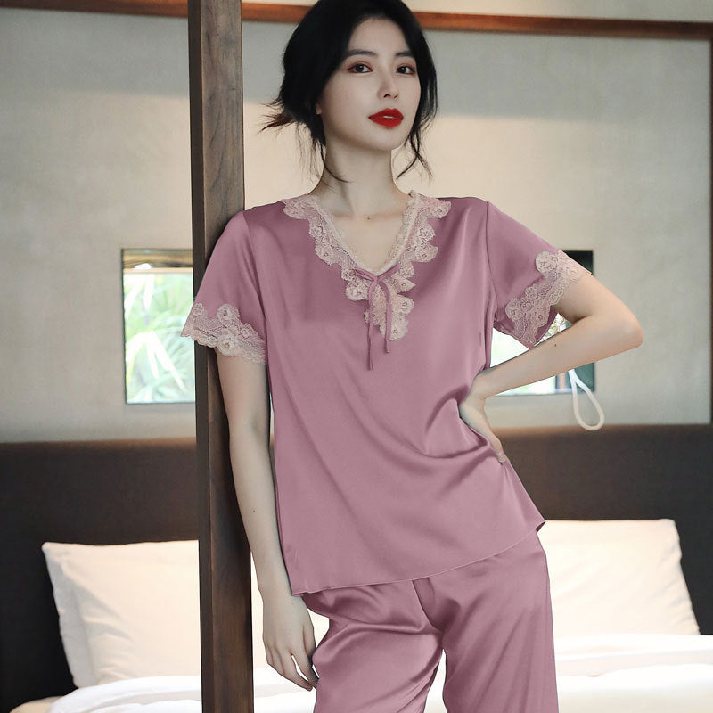 Ladies Pajamas Summer Ice Silk Short-sleeved Two-piece Spring And Autumn Silk Home Clothes
