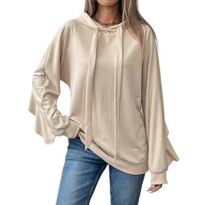 BreezeRuffle Drawstring Hoodie Sweater