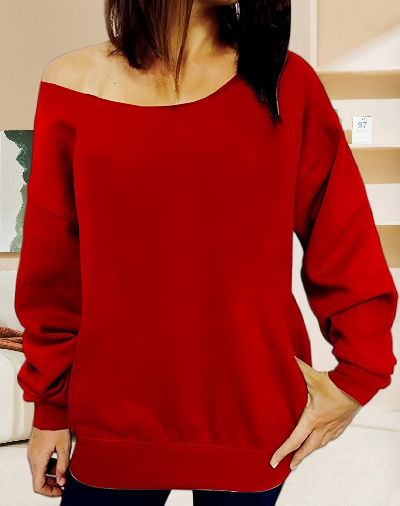 SoloChic Slant Collar Sweatshirt