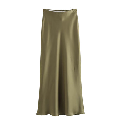Women's Fashionable Silk Satin High Waist Skirt