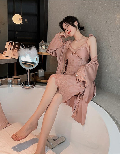 Two-piece Nightgown With Ice Silk Sling Skirt