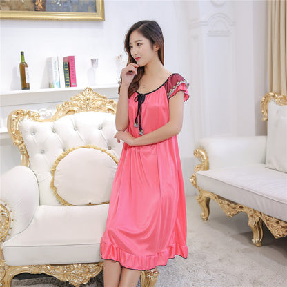 Summer Suspenders Ice Silk Dress Pajamas Artificial Silk Homewear
