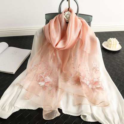 Elegant All-match Peony Silk Wool Embroidered Fashion Scarf