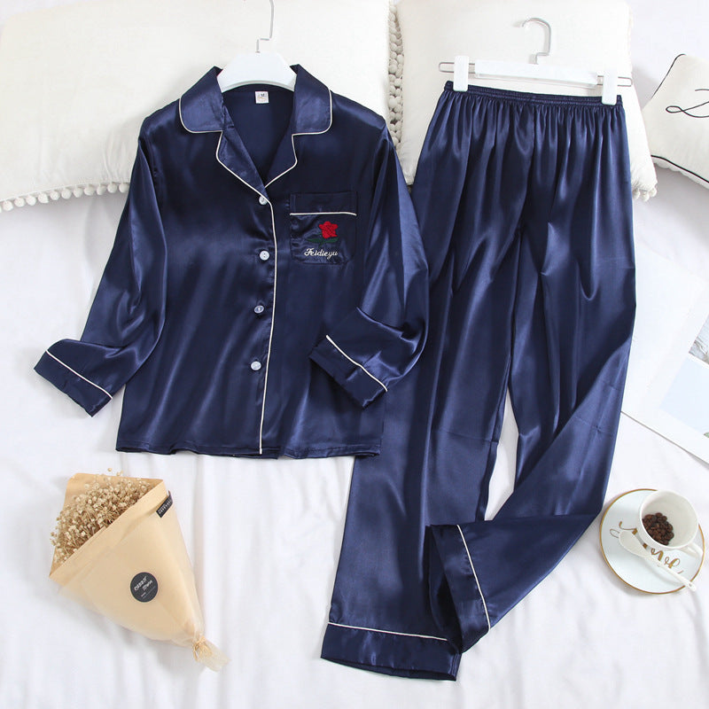 Spring and Autumn Ice Silk Homewear Set