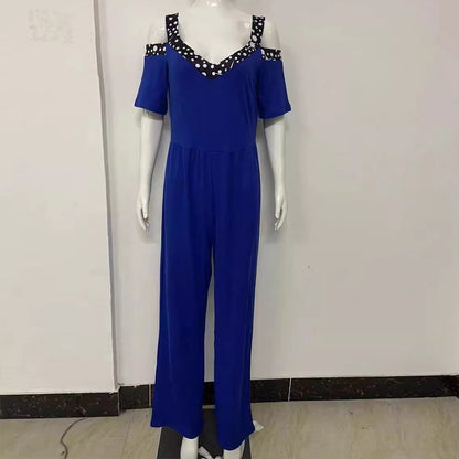 GlamVerve Rhinestone V-Neck Jumpsuit