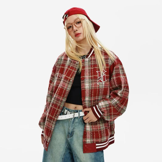 Autumn Crest Plaid Baseball Coat