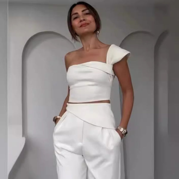 Hot Girl Diagonal Collar Halter Slim Fit Suit