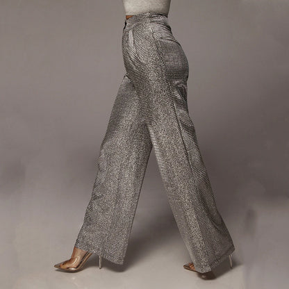 Bright silk sexy high waist wide-leg pants