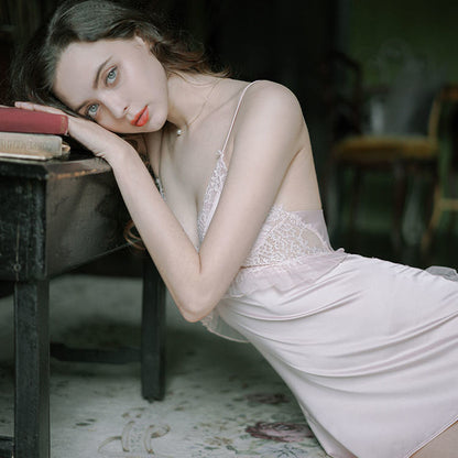 Stitching imitation silk suspender skirt nightdress