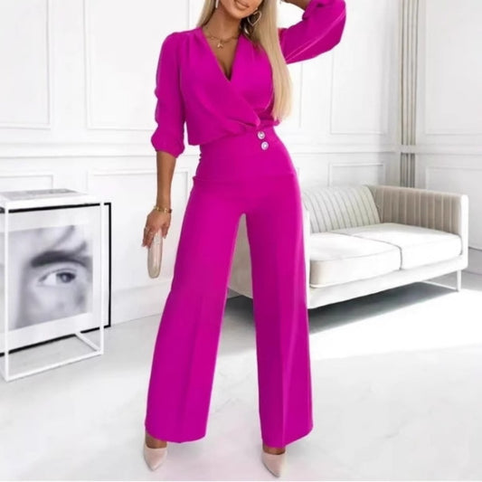 Vérosa Chic V-Neck Suit Set