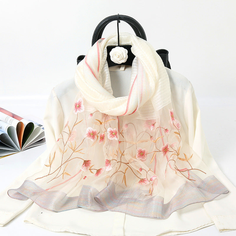 Ladies Embroidered Gold Silk Scarf Embroidered Cheongsam Shawl