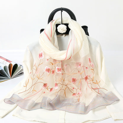 Ladies Embroidered Gold Silk Scarf Embroidered Cheongsam Shawl