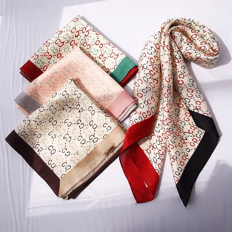 Silk Scarf Autumn And Winter Women's Plain Curling Square Scarf Multicolor Printing Striped Red Silk Scarf