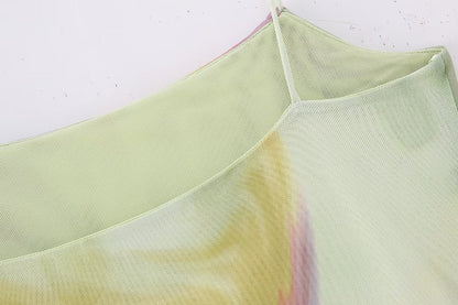 Laminated Decoration Printed Silk Net Dress