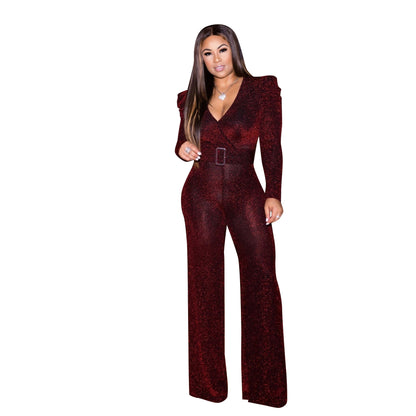 Nylon gold silk casual jumpsuit