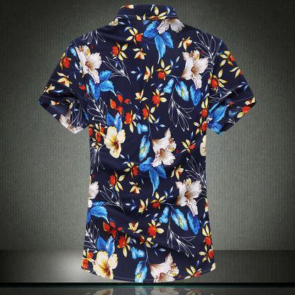 Men's shirt short sleeve large size milk silk flower shirt