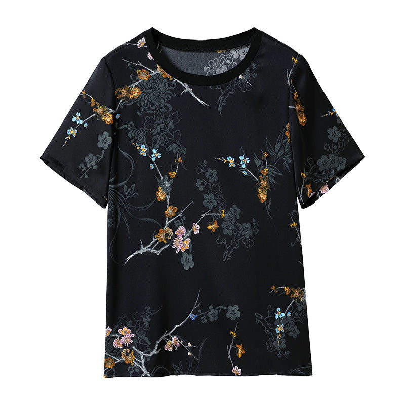 Round Neck Pullover Silk Blouse